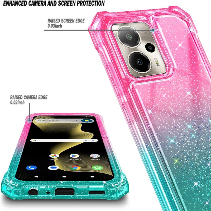 WDHD for Cricket Outlast 5G 2024 Case, AT&T Motivate Pro 5G with [Built-in Screen Protector], [9FT Military Grade Drop Tested] Full-Body Protective Shockproof Bumper Case (Glitter Pink/Aqua) - Image 3